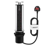 ZYMY Pop Up Sockets with 3 USB Ports(2 USB C and 1 USB-A), Desk Power Strip Socket with 1.8M Extension Cable for Home, Kitchen Worktops, Office - Silver