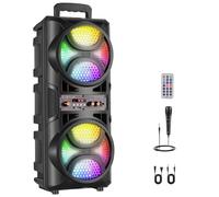 ZYMY Portable Bluetooth Speaker Large, Wireless Party Speaker with LED Light Show, Wired Mic & Remote, PA System Multi-Input FM/USB/AUX, Loud Outdoor Big Speaker for Karaoke, Camping, Club & Home
