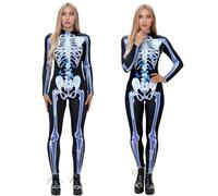 Zyncove Womens Halloween Costumes Skeleton Jumpsuit Print Skinny Stretch Catsuit Cosplay Body Suit Sexy Bodycon Bodysuit Carnival Theme Partie (Blue, M)