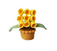 ZYNCUE Artificial Crochet for lily of the Valley in Pot - Hand Knitted Flower Arrangement for Desktop Shelf Decor - Realistic Yarn Plant Present 7.5x20cm(Golden Yellow)