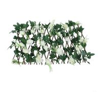 ZYNCUE Artificial Fence Wooden Hedge Expandable Wooden Garden Trellis with Artificial Leaves and Flowers for Balcony, Courtyard, Wall, Terrace(White)