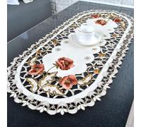 ZYNCUE Christmas Decorations Wipeable Tablecloth, 40x85cm Water Resistant Oval Vintage Embroidered Lace Tablecloth Floral Rectangular Table Cloth for Christmas
