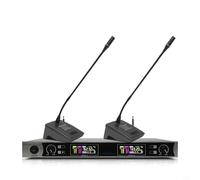 ZYNCUE Dual Wireless Conference Microphone System with UHF 2 Channels and 2 Flexible Desktop Gooseneck Mics, ABS Design for Meetings(2 conference mic)