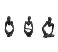 ZYNCUE Modern Abstract Art for sculpture Set 3 Piece Resin Thinker Statues Black Gold Finish Desktop Ornament for Bookshelf Office Decor 6.4 Inch(Black)
