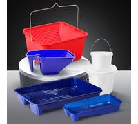 ZYNCUE Paint Tray Set with Handle, 3-Piece High-Wall Paint Trays for Easy Rolling and Surface Use, Grey/Blue