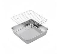 ZYNCUE Roasting Pan with Cooling Rack, Versatile Baking Tray, Stainless Steels Square Roasting Tray for Kitchen BBQ Cake Cooking(20CM)