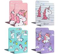 Zyners Metal Bookends,4 Pairs/8 Pieces Heavy Duty Bookends for Shelves Heavy Books, Unicorn Patterns Design Book Stopper for Children, Kids, Girls(5.3 x 4 x 7.5 inches)