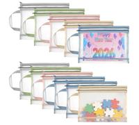 ZYNERY 11 Pack Colored Mesh Zipper Pouch Bags, A4 Double-Layer Sorting Toy Storage Bags with Handle, Puzzle Storage Bags for Building Blocks, Puzzles, Board Games, Books