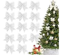 ZYNERY 14 Pcs Glitter White Christmas Bows Decorations, White Bows for Christmas Tree Large Glitter Bows for Christmas Tree Decorations