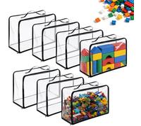 ZYNERY 7 Pcs Toy Storage Bags with Handle, Extra Large Clear PVC Organiser Bags with Zipper, Waterproof Storage Bags for Building Blocks, Puzzles, Board Games, Kids Books