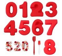 ZYNERY 9 Pcs Large Size Number 0-8 Cake Moulds, 10 Inch Cake Tin, Silicone 3D Cake Mould for Baking (Red)