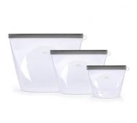 ZYNERY Double Seal Silicone Food Bags, 3 Pack Reusable Freezer Bags | Food Grade Silicone, BPA Free, 500ml 1000ml 2000ml, Leakproof, -40°C to 260°C, Stand Up Wide Mouth