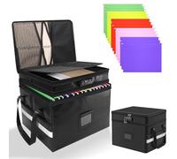 ZYNERY Fireproof Document Box, 2 Layer Collapsible File Box with Lock and 15 Pcs Suspension Files Collapsible File Storage Box with Zippers and Inserts Bag for Letter Legal Folder