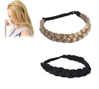 Zynewa Pack of 2 Braided Headbands, 3 Strands, Synthetic Hair, Braided Headband, Classic Chunky Elastic Synthetic Headband