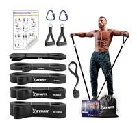 ZYNFIT 100% Natural Latex Resistance Bands Set with Door Anchor, 5-Level Pull Up Bands for Working Out, Workout Bands for Home Gym - Get Free A.I. Workout Plan (5, Black with Handles)