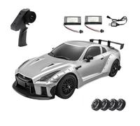 Zynflow MN-268 1/16 Scale RC Drift Car for Adults, RWD Mini Remote Control Car with Gyro, High Speed 20KM/H, 2 Sets of Spare Tires, RC Vehicle with LED Lights - Silver/2 Battery