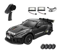 Zynflow MN-268 1/16 Scale RC Drift Car for Adults, RWD Mini Remote Control Car with Gyro, High Speed 20KM/H, 2 Sets of Spare Tires, RC Vehicle with LED Lights - Black/2 Battery