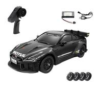 Zynflow MN-268 1/16 Scale RC Drift Car for Adults, RWD Mini Remote Control Car with Gyro, High Speed 20KM/H, 2 Sets of Spare Tires, RC Vehicle with LED Lights - Black/1 Battery