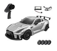 Zynflow MN-268 1/16 Scale RC Drift Car for Adults, RWD Mini Remote Control Car with Gyro, High Speed 20KM/H, 2 Sets of Spare Tires, RC Vehicle with LED Lights - Silver/1 Battery