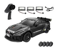 Zynflow MN-268 1/16 Scale RC Drift Car for Adults, RWD Mini Remote Control Car with Gyro, High Speed 20KM/H, 2 Sets of Spare Tires, RC Vehicle with LED Lights - Black/3 Battery