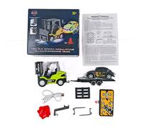 Zynflow RC Car for Adults, 1/64 Scale HG4-244 Remote Control Car with Sound & Light, 3-Speed Adjustment, Forklift/Crane Switch & Trailer & Roadblocks - Green