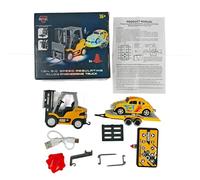 Zynflow RC Car for Adults, 1/64 Scale HG4-244 Remote Control Car with Sound & Light, 3-Speed Adjustment, Forklift/Crane Switch & Trailer & Roadblocks - Earth Yellow