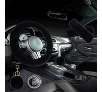 ZYNQACC 1 Set 8 Pieces Fluffy Steering Wheel Cover Set,Warm Soft Fuzzy Steering Wheel Covers for Women/Girls,Universal 15 Inches Girls Car Accessories (Black)