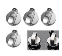 Zynqo 4Pcs Cooker Knobs, 6mm Silver Gas Hob Knobs Control Locks Gas Stove Control Knob Universal Cookerknob Replacement Metal Control Knob for Kitchen Cooktop Gas Hob, Stove, Oven, Cooktop Buttons