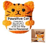 Zynqo Funny Positive Cat, Handmade Emotional Support Crochet with Inspirational Card Knitted Cat Plush Doll Emotional Support Gift Cute Positive Gifts fo Family, Friends,Students, Teachers