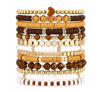 ZYNTAVA 13Pcs Boho Beaded Bracelets, Bohemian Clay Stretch Bracelets for Women, Elastic Stackable Bracelet Stack for School, Work, Holiday, Travel