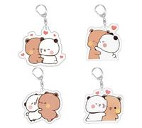 ZYNTAVA 4 Pcs Bubu Dudu Keyring, Bubu Dudu Anime Keychain, Charming Acrylic Cute Keyring for Couples Valentine's Day Gifts, Anime Enthusiasts & Girls