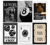 ZYNTAVA 6Pcs Stockholm Style Room Decor, Black & White Vogue Poster Set, Leopard Print Canvas Wall Art, Fashion Room Decor Aesthetic Bedroom for Living Room & Dining Room, Unframed, 12X8in (B)