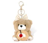 ZYNTAVA Cookie Bear Plush Keychain, Soft PP Cotton Bag Charm with Golden Hook, Light Brown Cute Keyring for Women, Kids, Handbag Charms for Keys, Gifts (B)