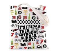 ZYNTAVA Racing Canvas Tote Bag, Reusable Shopping Bags, It's Friday Then, It's Saturday Sunday What, Aesthetic F1 Gifts for Women Girls Race Lovers
