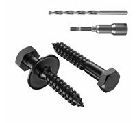 Zynthor 15Pcs M6 x 40mm Black Coach Screws, 304 Stainless Steel Hex Head Wood Screws with Washers, Magnetic Hex Socket and Drill Bit, Heavy Duty Lag Bolts for Timber, Decking and Fencing