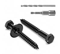 Zynthor 15Pcs M6 x 50mm Black Coach Screws, 304 Stainless Steel Hex Head Wood Screws with Washers, Magnetic Hex Socket and Drill Bit, Heavy Duty Lag Bolts for Timber, Decking and Fencing