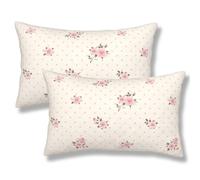 ZYNTIRAX Floral Polka Dot Background Throw Pillow Covers Pink Roses Lumbar Pillow Cover 12x20 Inch Set of 2 Shabby Chic Rose Flowers Pillowcase Rectangle Cushion Cases for Bed Sofa