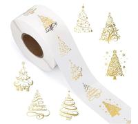 Zyntora Christmas Stickers for Cards | Tree Decals,1-Inch Adhesive Gold Foil Christmas Roll Stickers | for Kids Students Friends Family Mother Father Journal Envelope Invitation Card