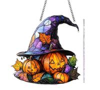 Zyntora Halloween Witch Hat Sun Catcher | Colorful Witch Hat Acrylic Stained Glass Window Sun Catcher Decor | 2D Festive Holiday Decoration Seasonal Ornament for Living Room Bedroom Wall Porch Home