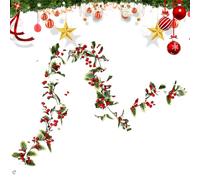 Zyntora Realistic Christmas Garland,5.7 Ft Artificial Leaves Wreath,Realistic Red Berry Garland Holiday Decor - for Indoor Mantle Porch Patio Garden Yard Party Winter New Year