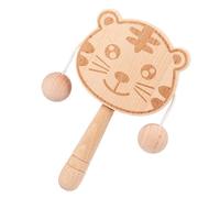 Zyntora Wooden Rattle for Baby - Tiger Design Wood Baby Toys,Interactive Easy-Grip Double-Sided Shaking Drum for Motor Skill Visual Tracking Toddler Shower Crib Stroller Sensory Play