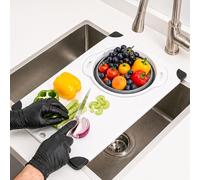 Zyntra Over Sink Chopping Board with Collapsible Colander - 2-in-1 Kitchen Prep Station, Non-Slip Chopping Board with Removable Draining Basket, Space-Saving Sink Cover for Vegetables & Fruit