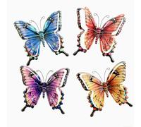 Zyomiol 4 Pcs Colorful Butterfly Garden Wall Art Decor Outdoor, 3D Rustproof Wrought Iron Colourful Wall Sculptures, Hanging Metal Butterfly Decorations for Backyard Balcony Indoor Living Room