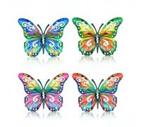 Zyomiol 4 PCS Colorful Butterfly Garden Wall Art Decor Outdoor, Rustproof Wrought Iron Wall Sculptures Fence Ornaments, Hanging Metal Butterfly Decorations for Backyard Balcony Indoor Living Room
