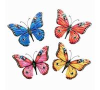 Zyomiol 4 PCS Large Butterfly Garden Wall Art Decor Outdoor, Rustproof Wrought Iron Colourful Wall Sculptures, Hanging Metal Big Butterfly Decorations for Backyard Balcony Indoor Living Room