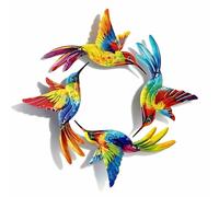 Zyomiol 4 Pcs Large Hummingbird Garden Wall Art Decor Outdoor, Rustproof Wrought Iron Colourful Wall Sculptures, Hanging Metal Decorations for Backyard Balcony Indoor Living Room