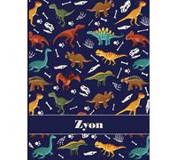 Zyon: Personalized Name Composition Notebook For Kids, Dinosaur Journal , Wide Ruled Comp Book For Boys Grades K-2,Preschool, Kindergarten (8.5'' x 11'') 110 Pages