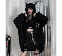 ZYONG Spring Autumn Women Harajuku Punk Gothic Girls Black Devil Horn Hoodies Sweatshirt Hooded Japanese Hip Pop Plus Size