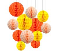 ZYOOO 12pcs Paper Honeycomb Balls, 15/25cm Tissue Paper Hanging Balls for Birthday Party,Autumn,Fall,Thanksgiving,Halloween Decorations (Orange,Yellow,Peach)