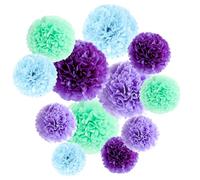 ZYOOO 12pcs Pastel Purple Blue Sage Green Tissue Paper Pom Poms,Hanging Paper Pompoms Decorations for Girls' Birthdays,Fairy Wedding Decorations